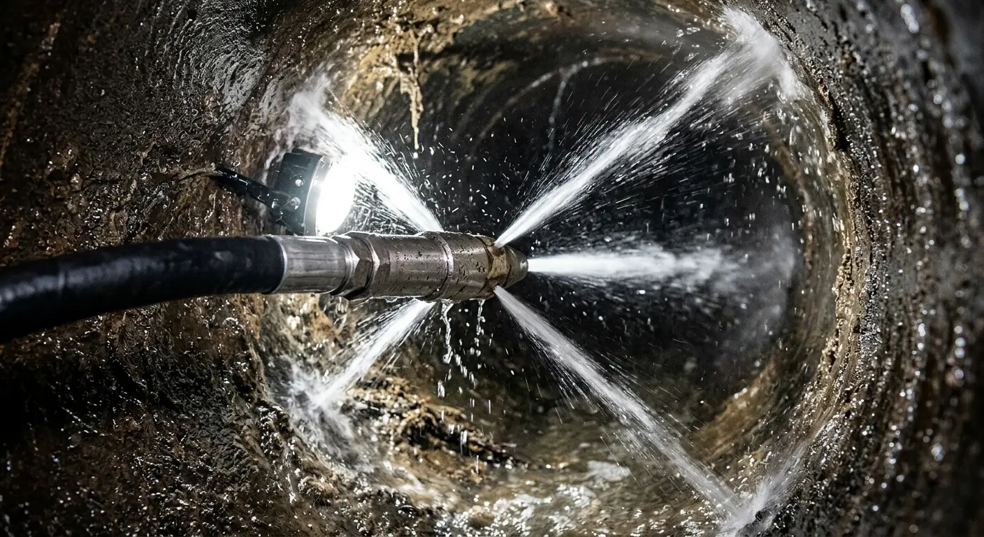 High-pressure hydro jetting nozzle cleaning sewer pipe for Sewer Cleanout in San Antonio